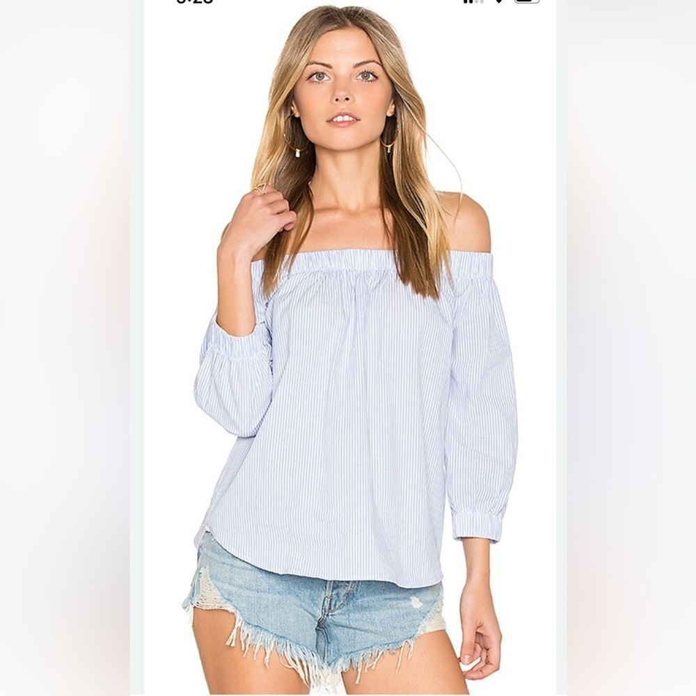 Michael Kors Blue and White Striped Off Shoulder Top Medium